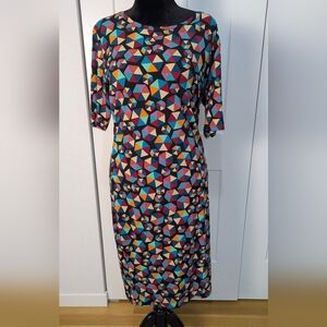 The Luluroe Women's Short Sleeve Bodycon Multicolor Geometric Dress in Size Xxl